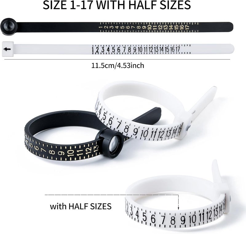 Bflaae Ring Sizer Measuring Tool Kit, 27 PCS Stainless Steel Measuring Ring Tool, US Ring Size 0-13 with Half Size, 2 PCS Reusable Finger Size Tape with Magnified Glass 1-17 USA Rings Size - Image 3